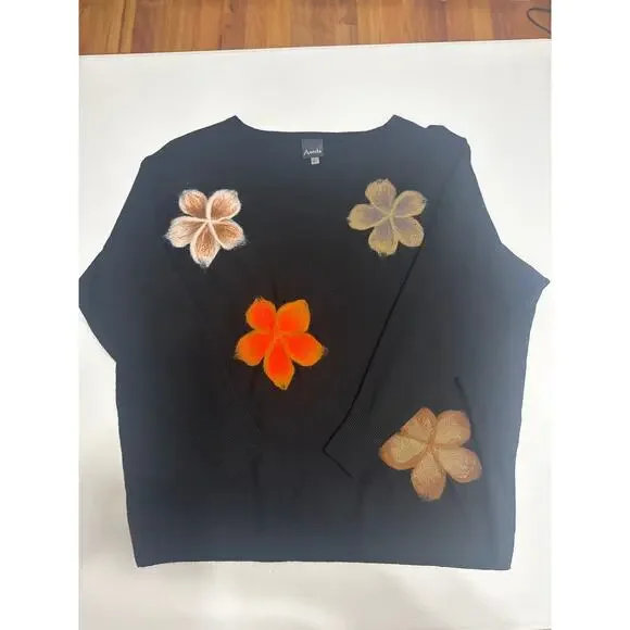 Aaeda Felted Floral Dolman Sleeve Sweater Embroidered Size Large Whimsical - Picture 7 of 12
